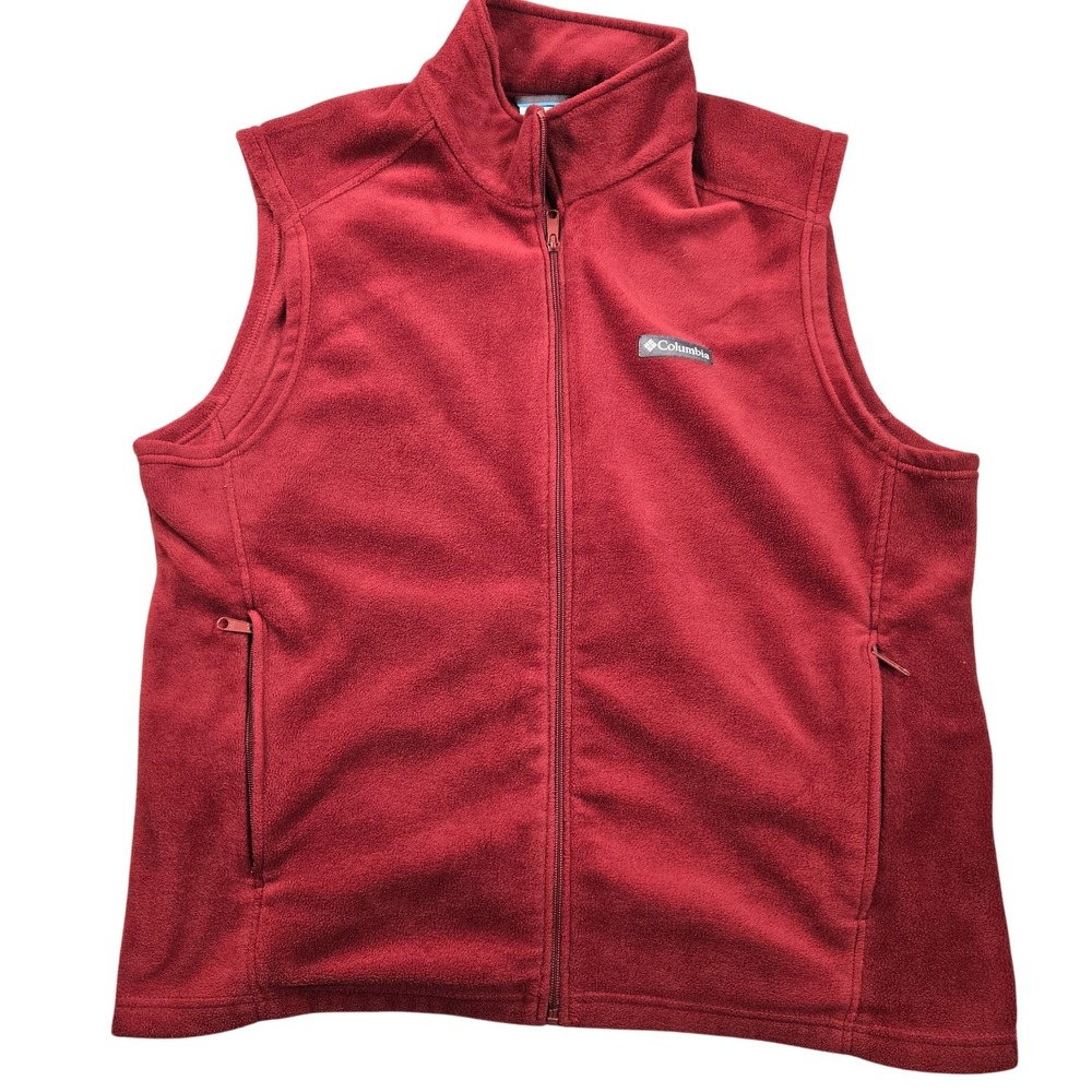 Columbia Vest Mens XL Red Fleece Full Zip Pockets Outdoor Hiking Warm Layer